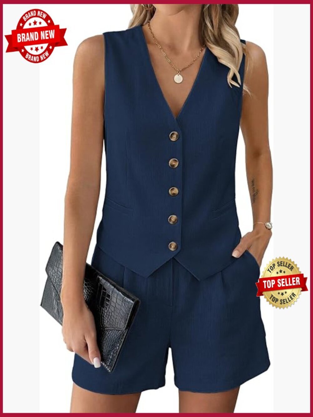 2 Piece Short Set Sleeveless Vest and High Waisted Shorts